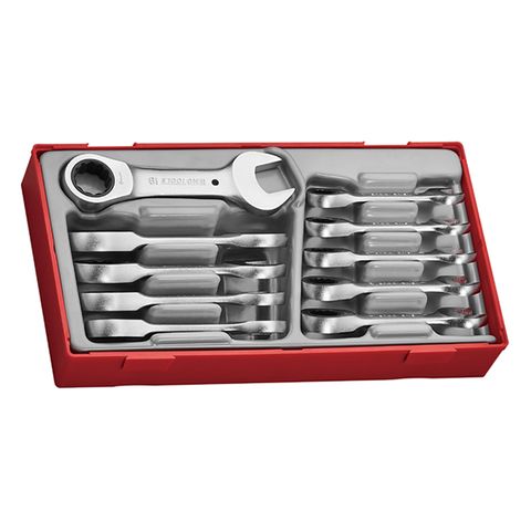 TENG 10 PIECE STUBBY RATCHET COMBINATION SPANNER SET - TC-TRAY
